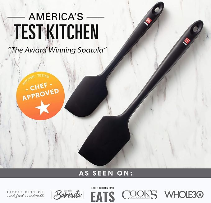 DI ORO Seamless Series 7-Piece Silicone Utensil Kitchen Set - 600°F Heat-Resistant Rubber Cooking and Baking Tools - Food Grade, BPA Free, and LFGB Certified Silicone - 5 Spatulas and 2 Spoons (Black) - Image 5