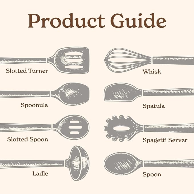 Country Kitchen Non Stick Silicone Utensil Set with Rounded Wood Handles for Cooking and Baking, 8 Piece Set, White - Image 3