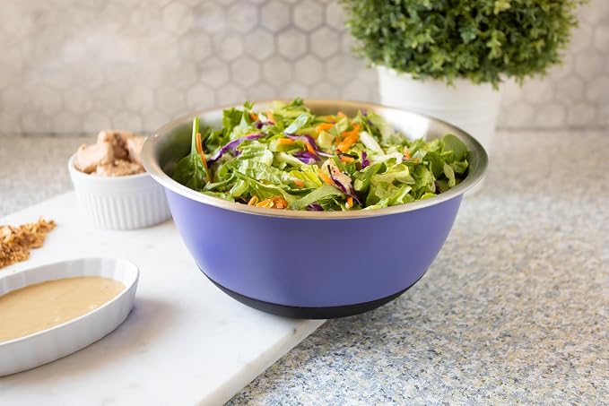 Fox Run Stainless Steel Mixing Bowl, 4.25 Quart Purple Mixing Bowl | Non-Skid Base For Easy Mixing | Cute Purple Design | Double Wall Stainless Steel Mixing Bowl For Temperature Retention - Image 5