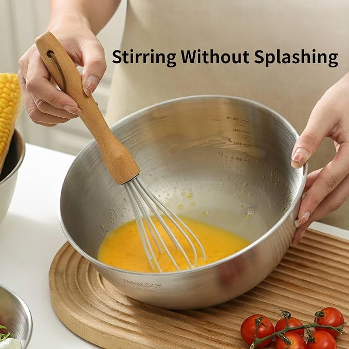 Stainless Steel Colander and Mixing Bowl Set (4.6 QT and 5.3 QT) | 2 pcs of 9.84 inch 18/8 Stainless Steel Colander & Mixing Bowl Set, Fine Mesh Strainer for Rice, Pasta & Veggies - Image 4
