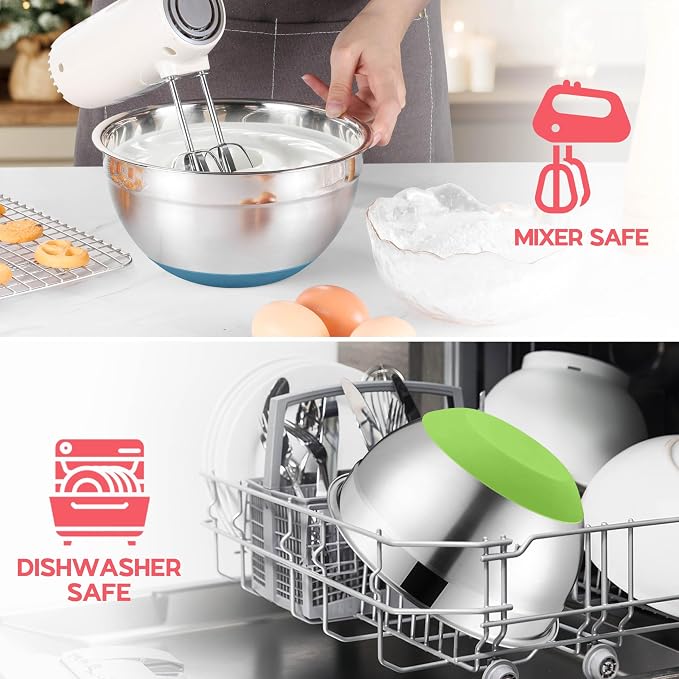 Onader Colorful Mixing Bowl Set of 6 for Kitchen, Large Stainless Steel Metal Nesting Mixing Bowls with Airtight Lids, Non Slip - Size 0.7, 1, 1.5, 2, 2.6, 4.6QT - Image 7
