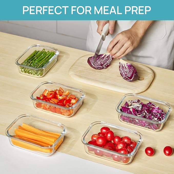 Vtopmart 5Pack 22oz Glass Storage Containers with Lids, Pink | Glass Meal Prep Food Container Sets, Snap Airtight Lid, For Microwave, Oven, Freezer and Dishwasher, BPA Free - Image 3