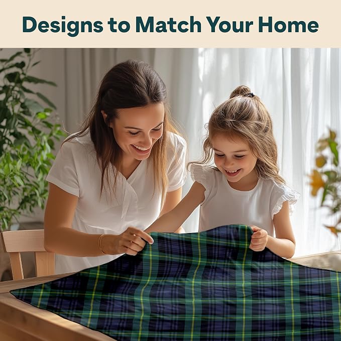 Fabric Textile Products | Blue & Green Tartan Tablecloth | Plaid Square Tablecloth | 54" x 54" | Machine Washable and Stain-Resistant for Easy Care | Made in The USA - Image 5