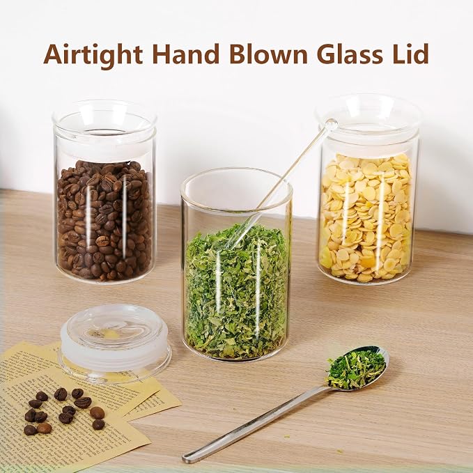 ZENS 15oz Airtight Glass Jars Set of 3, Small Food Container Spice Jars | Thick Borosilicate Clear Glass Kitchen Canisters with Airtight Lids for Herbs, Loose Tea Storage Jars - Image 2