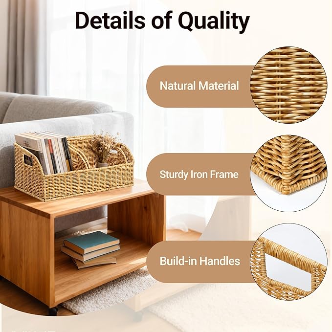 Brownlily Faux Wicker Pantry Storage Baskets, Natural-Double Set (6-Piece) | Handwoven Baskets for Organizing with Built-in Handles, All-Purpose Storage Baskets with Chalkboard for Shelves,Laundry Room - Image 2