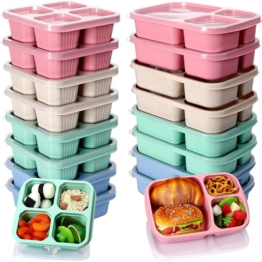 Yaomiao 16 Pack Bento Lunch Box 3 and 4 Compartment Wheat Straw Meal Prep Containers Divided Snack Containers Plastic Reusable Food Storage with Transparent Lids for Work Travel Picnic by Yaomiao