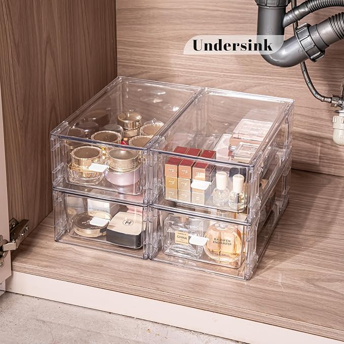 Clear Acrylic Stackable Storage Drawers, Plastic Refrigerator Organizer Bins with Handles for Undersink, Cabinet, Fridge, Closet, Pantry, Office, Bathroom, Kitchen(6 Pack) - Image 2