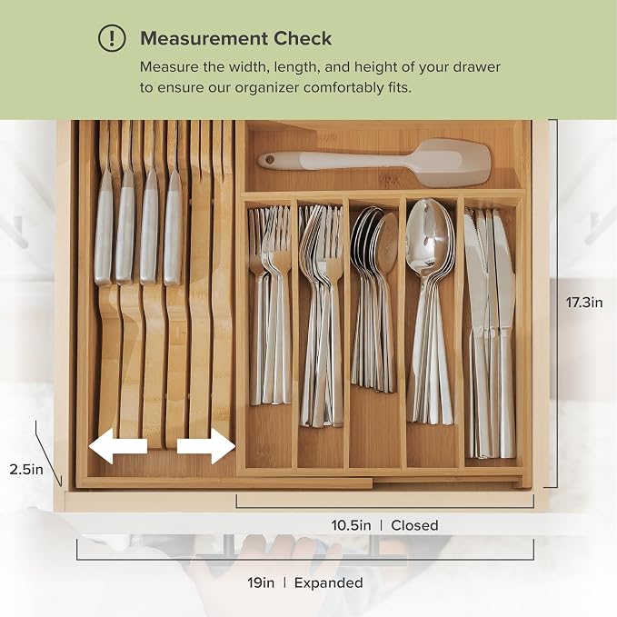 Silverware & Utensil Drawer Organizer, 10.5-19 in, Bamboo | Cutlery, flatware, food-safe contract grade, kitchen drawer fit - Image 4