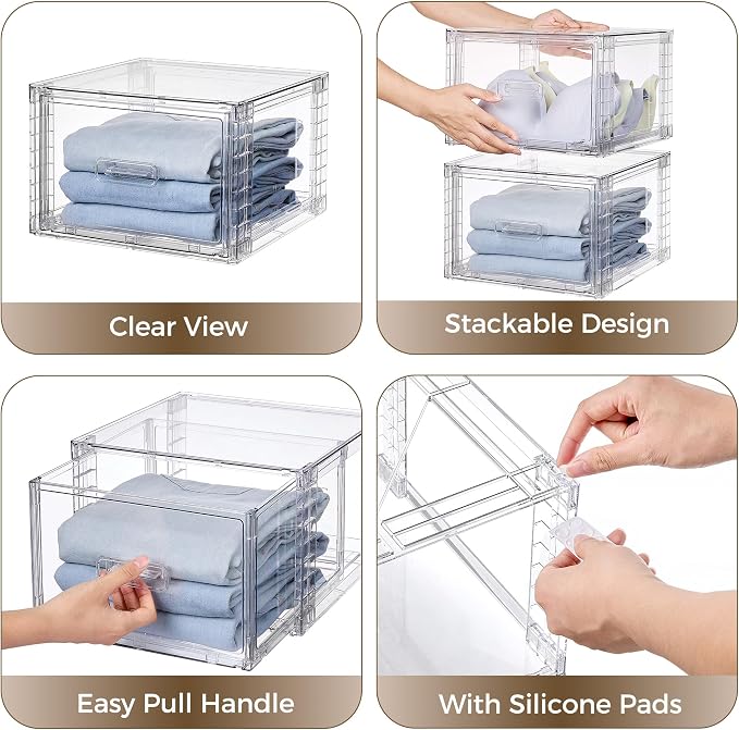 Vtopmart 2 Pack Clear Stackable Storage Drawers 15QT | Easily Assemble Closet Organizers,Plastic Storage Bins for Bathroom,Cabinet,Kitchen Pantry,Under Sink Organization(Medium) - Image 6