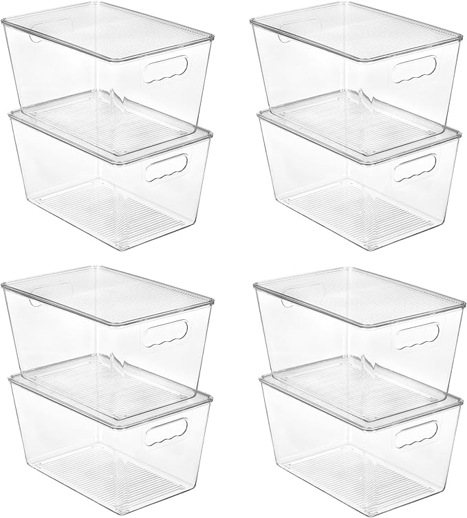 Vtopmart 8 Pack Clear Stackable Storage Bins with Lids, Large | BPA-free Plastic, Organize Vertically, For Pantry Kitchen Fridge Cabinet Closet Bathroom, Built to Last, Easy to Move by Vtopmart