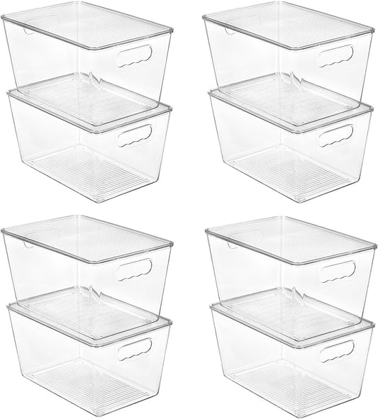 Vtopmart 8 Pack Clear Stackable Storage Bins with Lids, Large | BPA-free Plastic, Organize Vertically, For Pantry Kitchen Fridge Cabinet Closet Bathroom, Built to Last, Easy to Move by Vtopmart