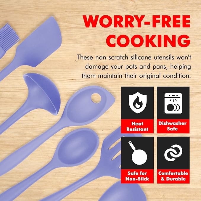 Chef Craft - Premium Silicone Kitchen Tools and Utensils Set, Non-Scratch, Withstands Temperatures up to 450°F, BPA-Free, 7 Piece Cooking Utensils Set, Pastel Blue - Image 3