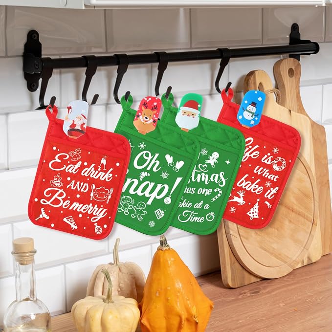 Yaomiao 24 Pcs Christmas Pot Holders with Silicone Spatula Set Wooden Handles Pot Holders for Christmas Kitchen Utensils xmas Baking Gifts for Neighbor Cooking Essentials(Cute) - Image 2