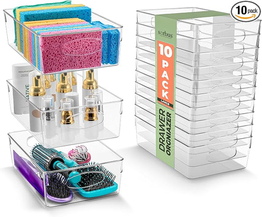 Sorbus Large Clear Plastic Storage Bins, 10 Pack Clear Organizer Bins with Handles, Plastic Storage Bins for Closet, Pantry, Fridge, Medicine Cabinet Organizer, Shelves, Freezer, Drawer by Sorbus