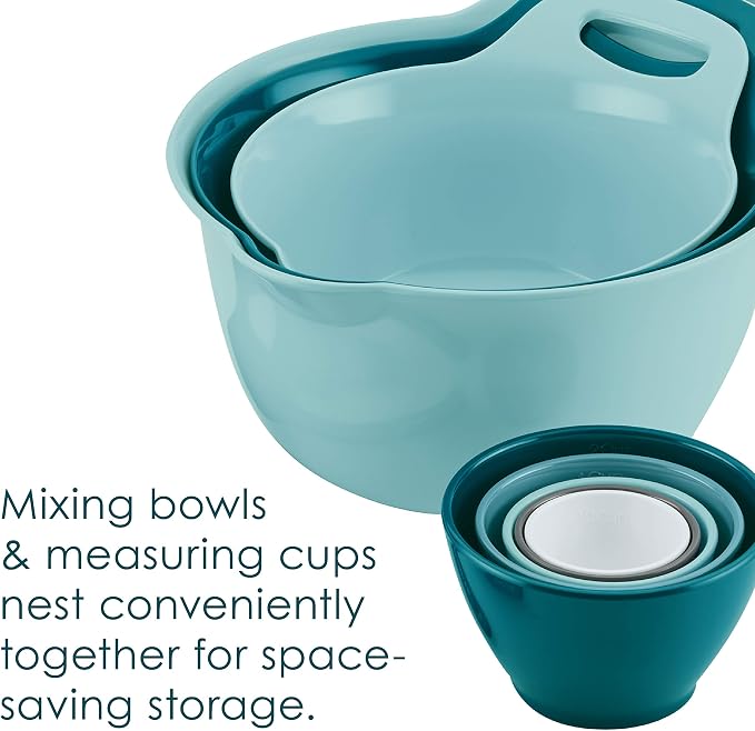 Rachael Ray Tools and Gadgets Mix and Measure Cooking / Baking Prep Set with Mixing Bowls, Measuring Cups, and Tools - 10 Piece, Light Blue and Teal - Image 5