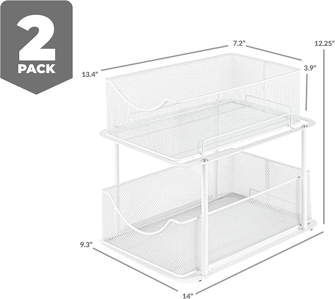 Sorbus 2 Sets of 2 Tier Metal Under Sink Organizer for Bathroom, Kitchen, Strong Steel Mesh Sliding Drawers for Under Sink, Under Cabinet, Closet, Kitchen, Pantry, Bathroom Organizers and Storage - Image 3