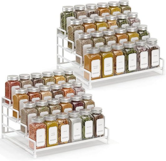 RUILALIFE 4-Tier-Spice-Rack-Organizer-for-Cabinet, Adjustable Depth Spice Holder Shelf For Countertop Pantry Cupboard, Metal Tiered Seasoning Organizer,Display Shelf Riser (White-2 Pack) by RUILALIFE