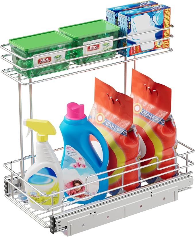 Under Sink Organizer 9" W X17 D, Pull Out Cabinet Organizer 2 Tier | Under Sink Slide Out Chrome Plated, Under Kitchen Bathroom Organizer, Pantry Cabinet Closet Organization Rack, 1 Pack by STORKING