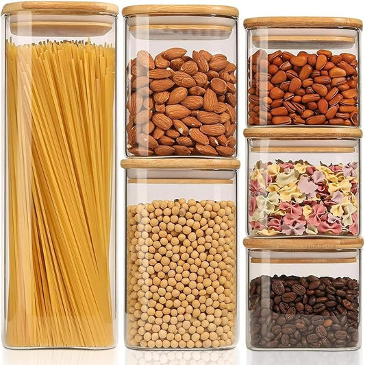 ComSaf Glass Storage Containers Set of 6 (2.2Qt/1.2Qt/0.8Qt/0.6Qt*3) | Pantry Storage Containers, Kitchen Jar, Glass Canisters, Bamboo Lid with Silicone Seal, Flour, Cereal, Spice Jar, BPA Free by ComSaf