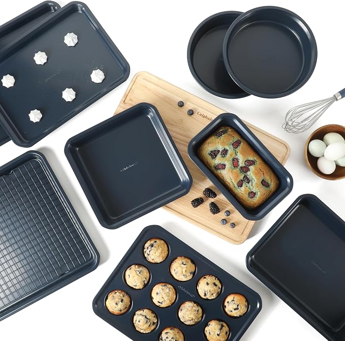 Calphalon Legacy 10-Pieces Nonstick Bakeware Set PFOA-Free, Baking Sheet Set, Baking Pans Set, Carbon Steel Bakeware Pans Collection, High-Heat Oven Safe, for Cookies, Cakes, and Muffins -Navy Blue - Image 2