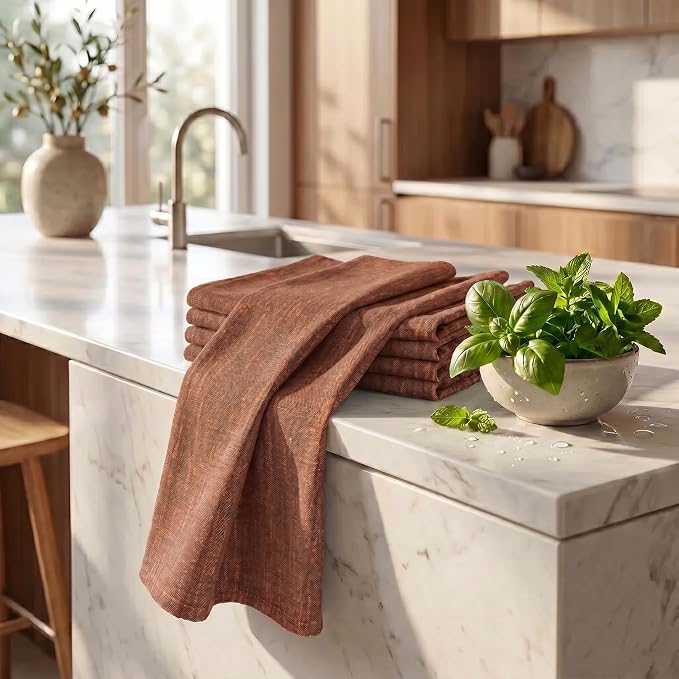 Urban Villa Kitchen Towels Cotton Dish Towels 20”x30” (Set of 6) Blk/Orange - Image 6