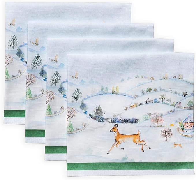 Maison d' Hermine Cloth Napkins Set of 4 Reusable 100% Cotton (20" x 20") | Everyday Square Napkins Cloth Washable Dinner Wedding Restaurant Hotel Kitchen Thanksgiving Christmas - Snowy World by MaisondHermine