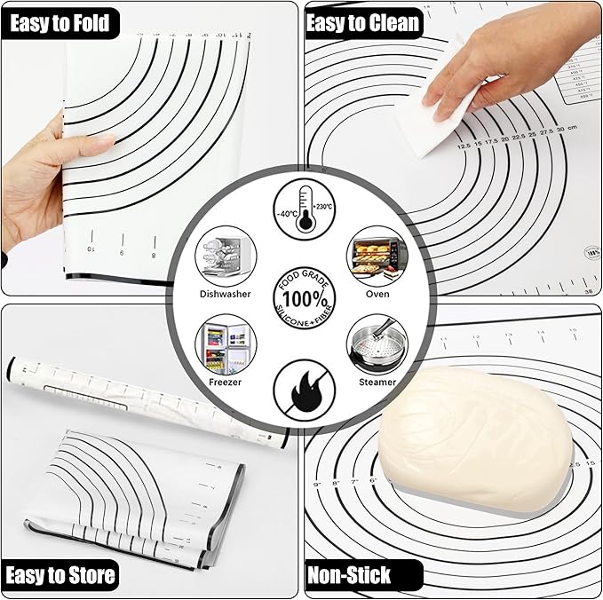 Rolling Pin with Thickness Rings and Pastry Baking Mat, 13.6" Adjustable Wooden Rolling Pin Dough Roller for Baking Cookie Pizza, Comes with Large Silicone Pastry Mat and Wooden Stand - Image 6