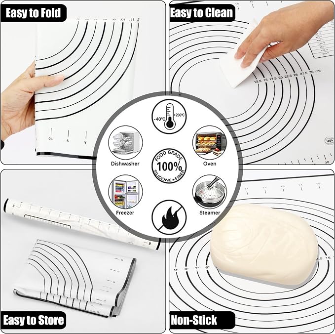 Rolling Pin with Thickness Rings,13.6''Dough Roller & Mat Fit Uniform Dough | Mepple Precision Wood Roller Rod with 4 MultiColor Measuring Rings for Fondant Cookie Pizza Pie Making At Home or Pro Bakers - Image 6