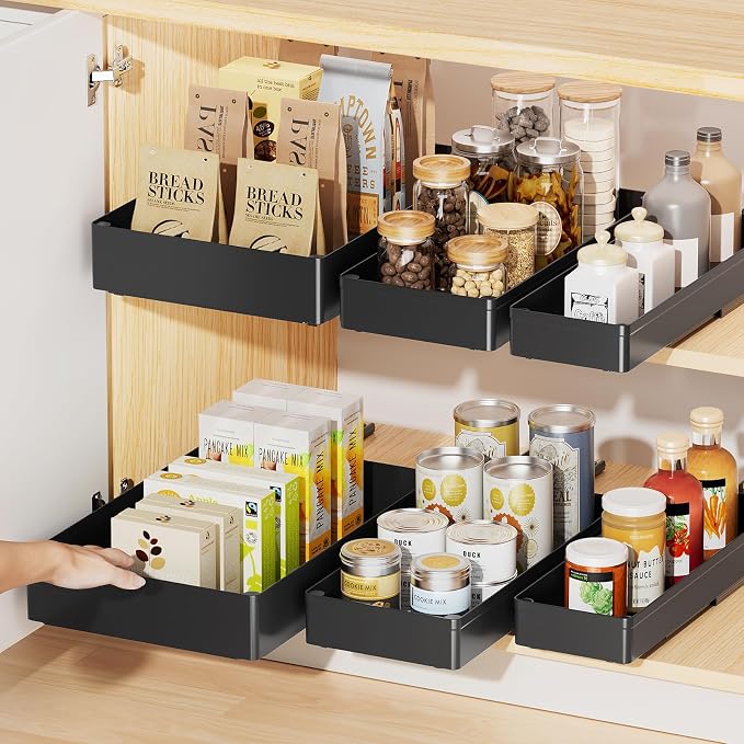 Delamu 3 Pack Pull Out Cabinet Organizer, 15.7" Deep Pull Out Drawers for Cabinets, Slide Out Drawers for Kitchen Cabinets, Bathroom Cabinet Organizer, Pantry (Black) - Image 5