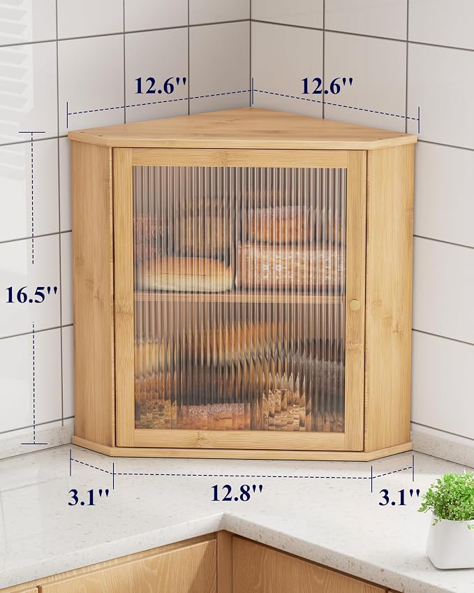 Kitsure Wooden Corner Bread Box for Kitchen Countertop, Large, Natural | 2-Tier Bread Container with Magnetic Acrylic Door, Kitchen Counter Organizer for Snacks, Loaves,, Homemade Bread Storage - Image 2