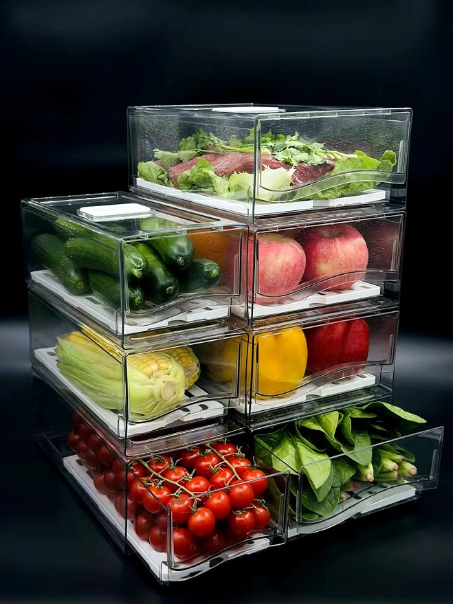 Refrigerator Organizers and Storage Drawer, Stackable Fruit Storage Containers for Fridge, Reusable Fridge Organizer fit for Kitchen Refrigerator and Restaurant Freezer (2 Drawers, Medium) - Image 7