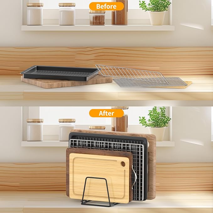 Cutting Board Organizer Kitchen Organizer Rack for Cutting Board, Bakeware, and Cookie Sheet, 5-Slot Heavy-Duty Steel Cookware Holder,Rust-Resistant with Anti-Slip Feet (1, Small) - Image 8