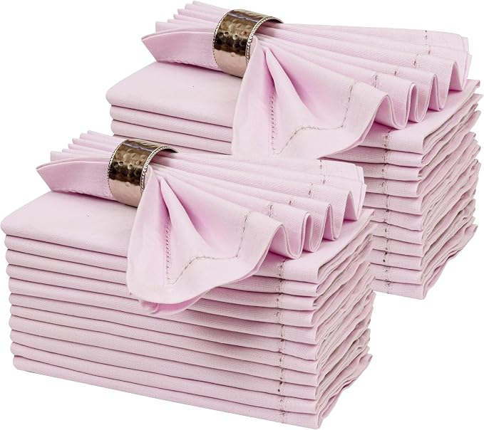 Ramanta Home Lavender Cloth Dinner Napkin Set of 24-18x18 Inch | Cotton Linen Flax Hemstitched Napkins Washable for Everyday Use by RamantaHome