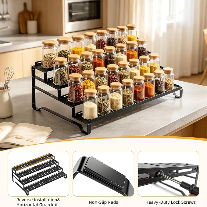 Expandable Can Organizer for Pantry, 4 Tier Metal Canned Food Storage | 13"-21" Adjustable Length, Tiered Reversible Shelf Design, Large-Capacity Storage for Kitchen Cabinets & Countertops - Image 6