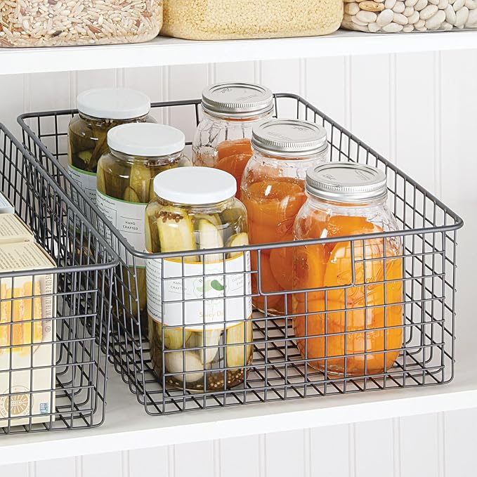 mDesign Metal Wire Food Storage Basket Organizer with Handles for Organizing Kitchen Cabinets, Pantry Shelf, Bathroom, Laundry Room, Closets, Garage - Concerto Collection - 2 Pack - Graphite Gray - Image 2