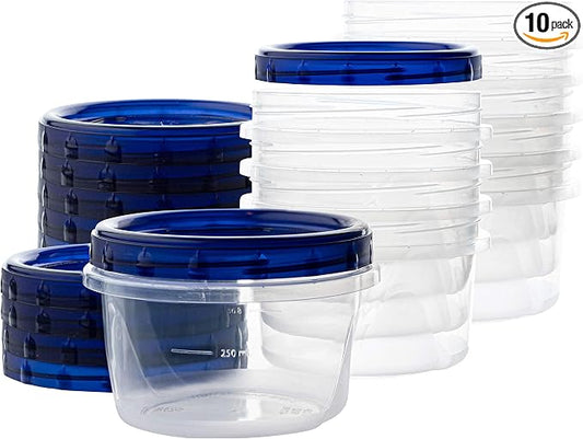 PLASTICPRO Twist Top Deli Containers Clear bottom With blue [16 oz 10 Pack] by PLASTICPRO