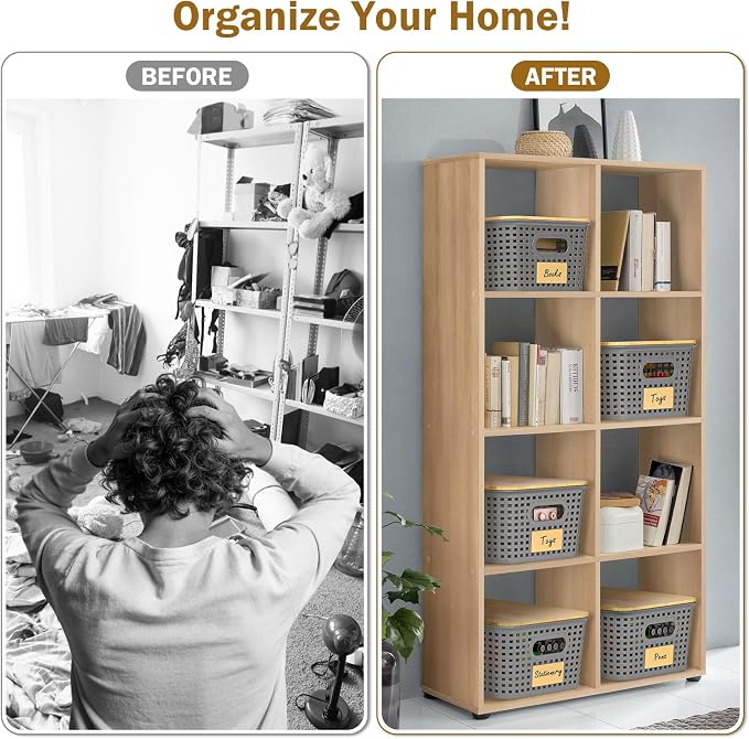 Stackable Storage Baskets: 8 Pack Plastic Baskets Bins, Gray | Decorative Baskets for Organizing, Pantry Decorative Containers for Closets, Cabinets, Shelves - Image 7