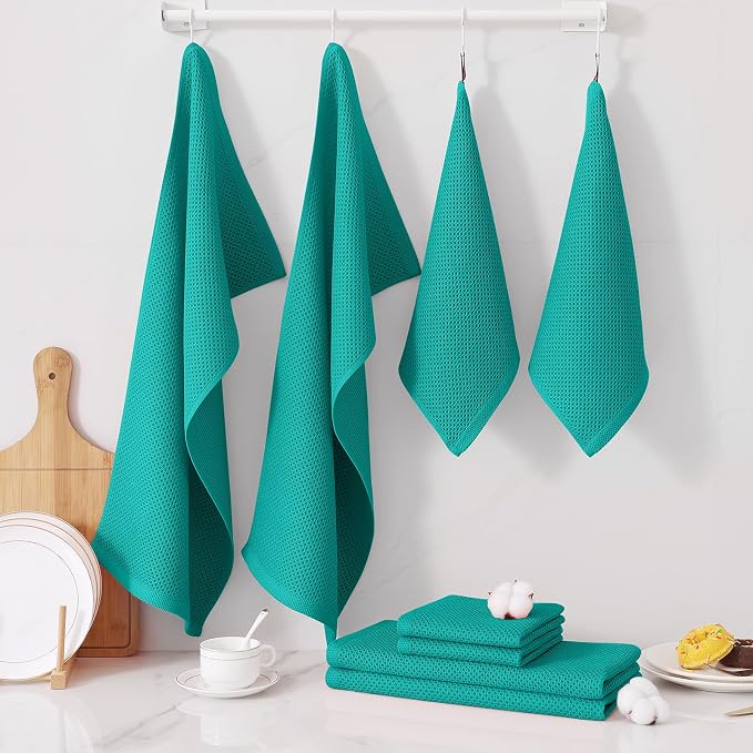 Homaxy 16 Pack 100% Cotton Kitchen Towels and Dishcloths Set, Teal | 12 x 12 Inches and 13 x 28 Inches Kitchen Towels Set, Ultra Soft Absorbent Dish Cloths for Washing Dishes - Image 7