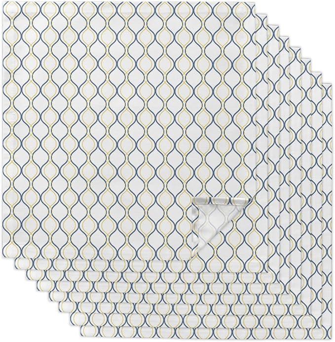 Geometric Cloth Napkins Set of 8 - Washable Dinner Napkins Reusable Table Napkins for Party Weeding Dining Table Setting Decoration,Blue Yellow Abstract Minimalistic Water Ripples Stripes Oversized by Unknown