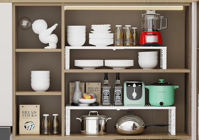 Jojocross Expandable Adjustable Stackable Kitchen Organizer, Spice Rack,Metal Pantry Storage Shelves Racks,Counter Shelf for Cabinets, Countertop, Cupboard (1 Pack/Large/White) - Image 6