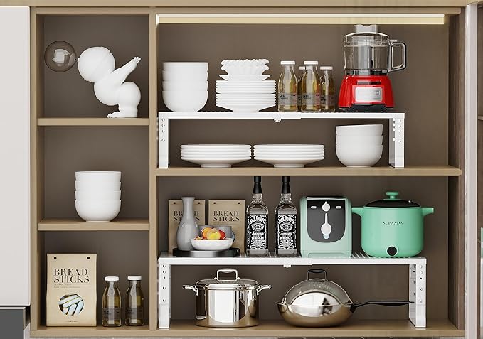 Jojocross Expandable Adjustable Stackable Kitchen Organizer, Spice Rack,Metal Pantry Storage Shelves Racks,Counter Shelf for Cabinets, Countertop, Cupboard(2 Packs/Large/White) - Image 6