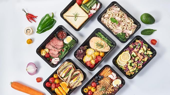 Jaluxing 32 oz 50Pack Plastic Meal Prep Food Storage Containers with Lids Reusable 1 Compartment To Go Lunch Box Black Extra Large &Thick Microwave Freezer Safe BPA Free Stackable (Formerly FULING) - Image 5