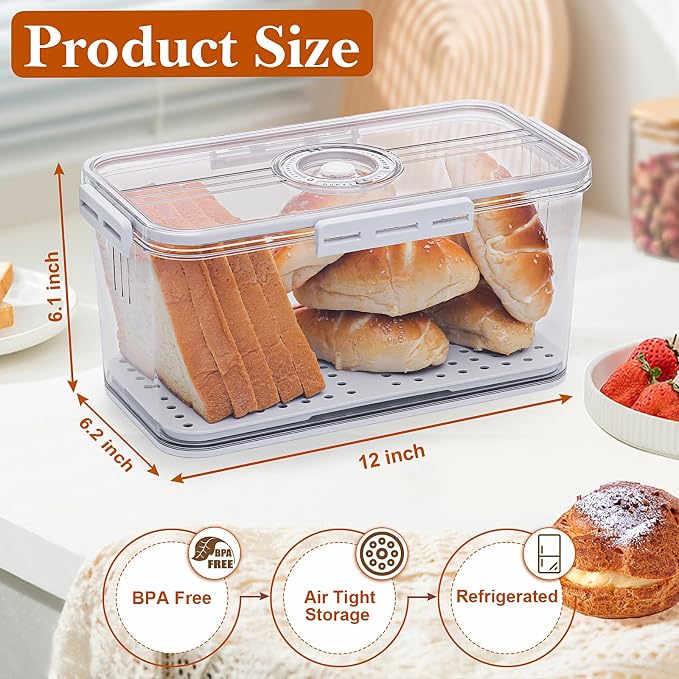 ANYPROLUS Bread Box for Homemade Bread Boxes for Kitchen Counter Airtight, Time Recording Bread Storage Container with Lid, Bread Containers Storage Airtight Loaf Bread Keeper, White - Image 2