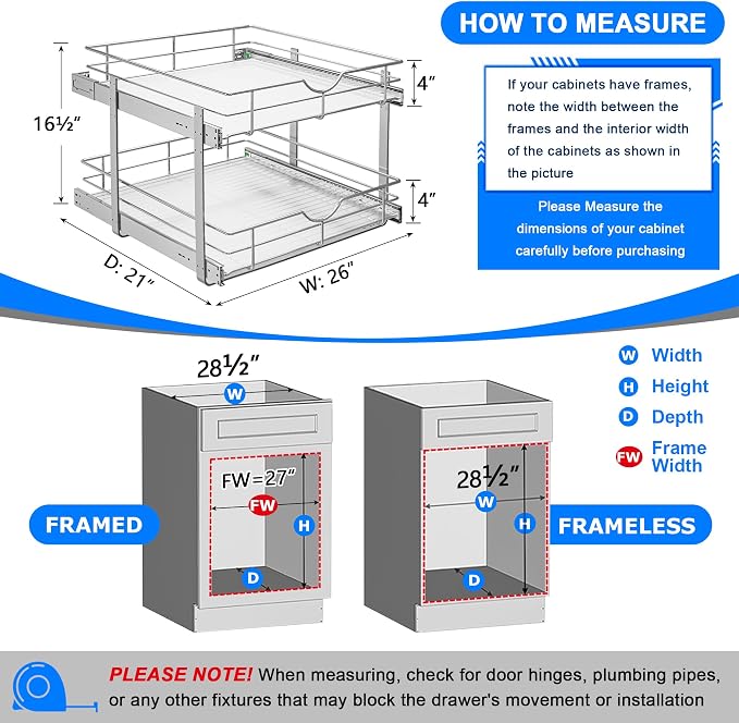 WelFurGeer 2-Tier Kitchen Cabinet Pullout Shelf and Drawer Organizer, Soft Close Pantry Pull Out Shelves, Heavy Duty Pull Out Cabinet Organizer with Shelf Liner for Kitchen Cabinets, Pantry Storage - Image 3