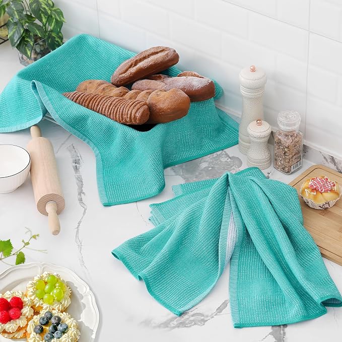 Homaxy 380 GSM Cotton Premium Kitchen Towels 3 Pack, 18"x 28", Teal | Flat and Terry Dish Towels, Highly Absorbent Tea Towel Set with Hanging Loop, Soft Utility Kitchen Hand Towels - Image 6