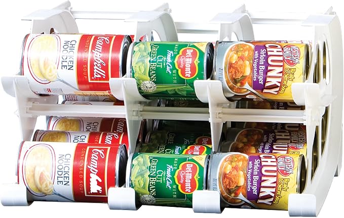 FIFO Countertop Mini Can Tracker Holds 30 Standard 10-24 Oz Can Sizes, White| Stackable & Adjustable Can Organizer for Pantry, USA Made, White by FIFO