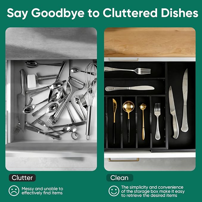 Bamboo Silverware Organizer, Expandable 9-Compartment Drawer Tray | 9 compartments, expandable 13.46-19.88 in width, bamboo construction, for flatware, utensils, and household items - Image 6
