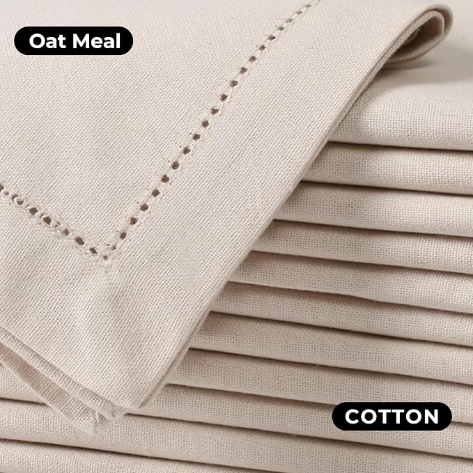 Bedding Craft Cotton Linen Cloth Dinner Napkins Set of 12 – 18x18 Flax Oatmeal Hemstitched – Machine Washable Reusable Fabric Napkins for Weddings, Parties & Events - Image 3