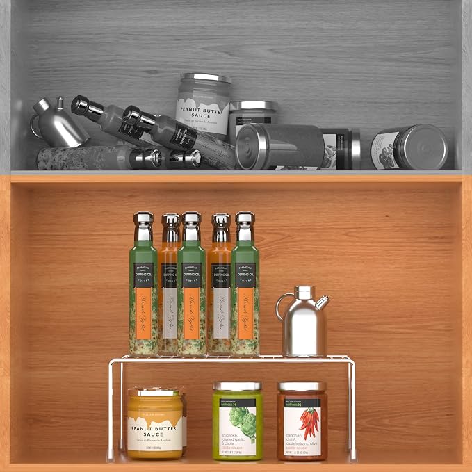 Set of 6 Kitchen Cabinet Shelf Organizer, Medium (13 x 9.4 Inch) Bathroom Cabinet Organization Wire Shelf Rack, Rustproof Storage Space Saver Shelves for Countertops Pantries Utensils -Chrome - Image 5