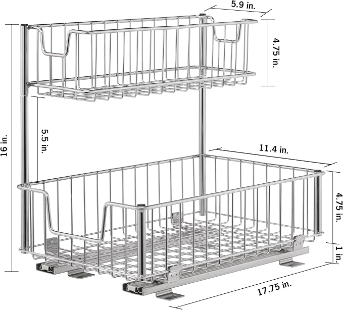 Trinity Sliding Undersink Organizer with 2 Baskets for Kitchen and Bathroom Cabinet Organization and Storage, 50 Pound Capacity, 11.5” W x 17.75” D x 16” H, 2-Pack, Silver | Steel Construction | Smooth-Glide Rails | 50 lb Capacity | Kitchen & Bathroom ... - Image 5